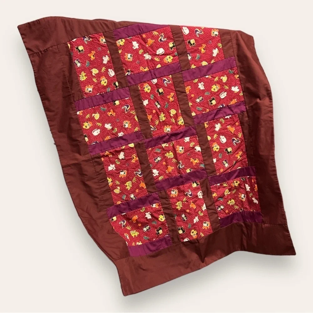 Patchwork Blanket Throw Multicolored Oriental 34 x 42 Animals